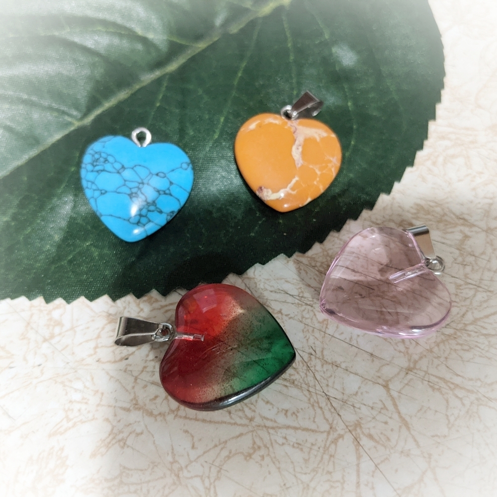 (7/$25) Heart-Shaped Pendants ❤️ Stone and Glass